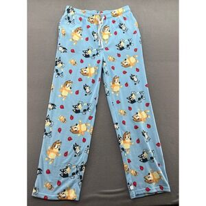 Bluey Bingo Fleece Pajama Pants Womens M Blue All Over Print Lounge Bottoms